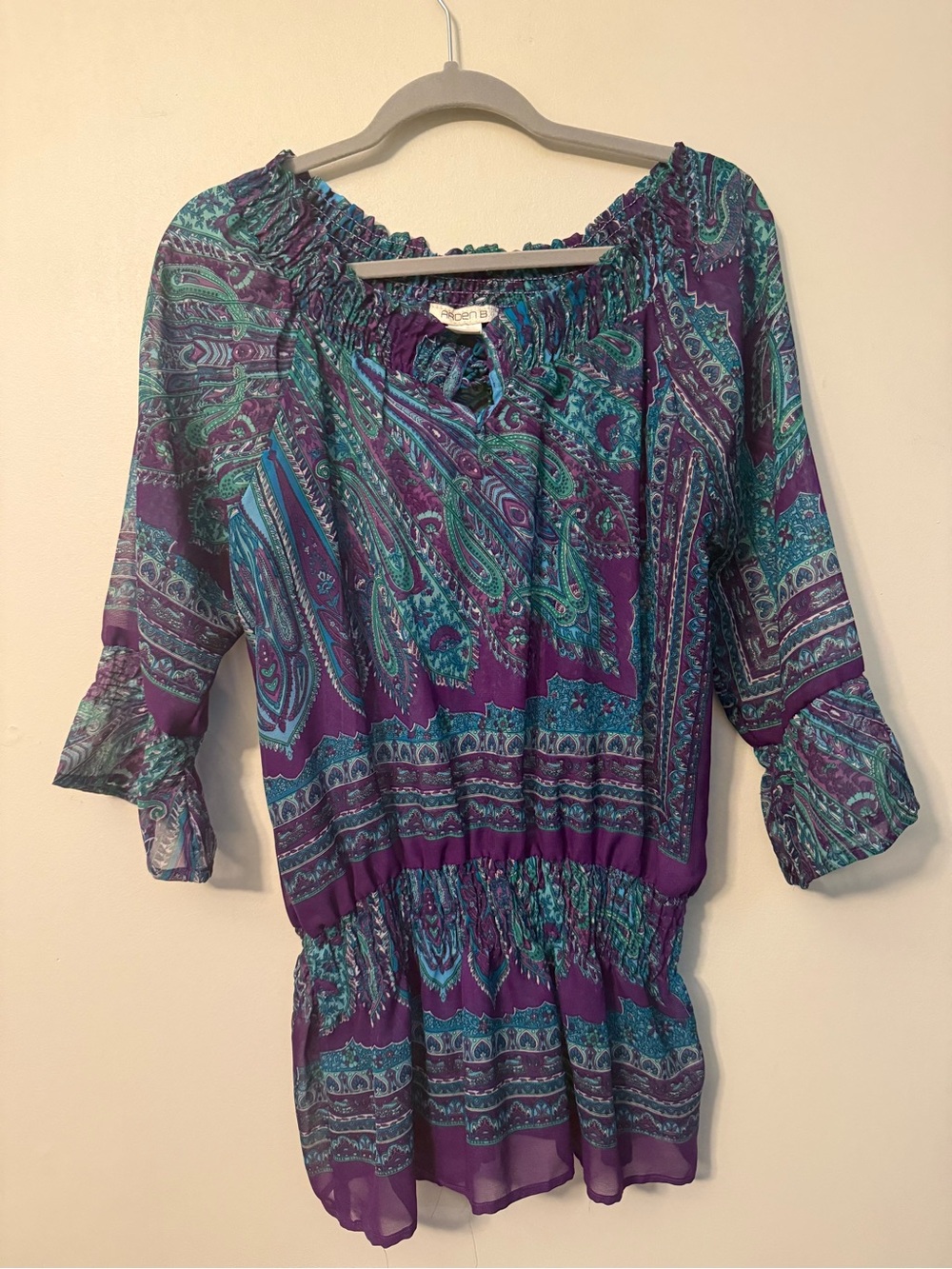 Purple Paisley Off shoulder Peasant Top